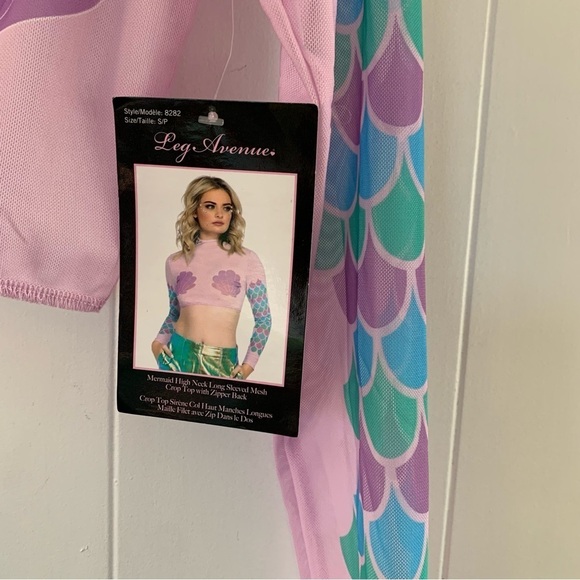 NEW Leg Avenue MERMAID HIGH NECK LONG SLEEVED MESH CROP TOP Zipper Back Cute - Picture 4 of 10